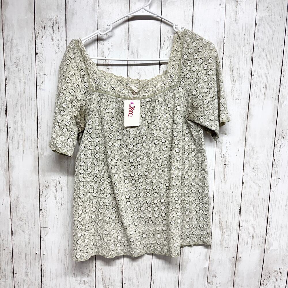 Anna Sui Cream Eyelet Lace Square-Neck Blouse